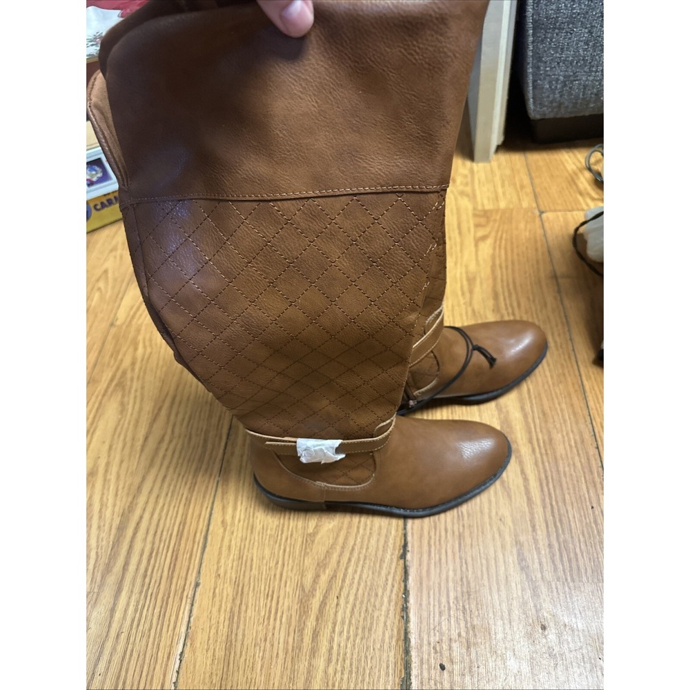 ST. JOHN'S BAY WOMEN'S DEER BLOCK HEEL RIDING BOOTS,COGNAC,US 7 Medium Quilted